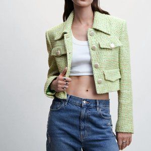 Mango Tweed blazer with pearl buttons